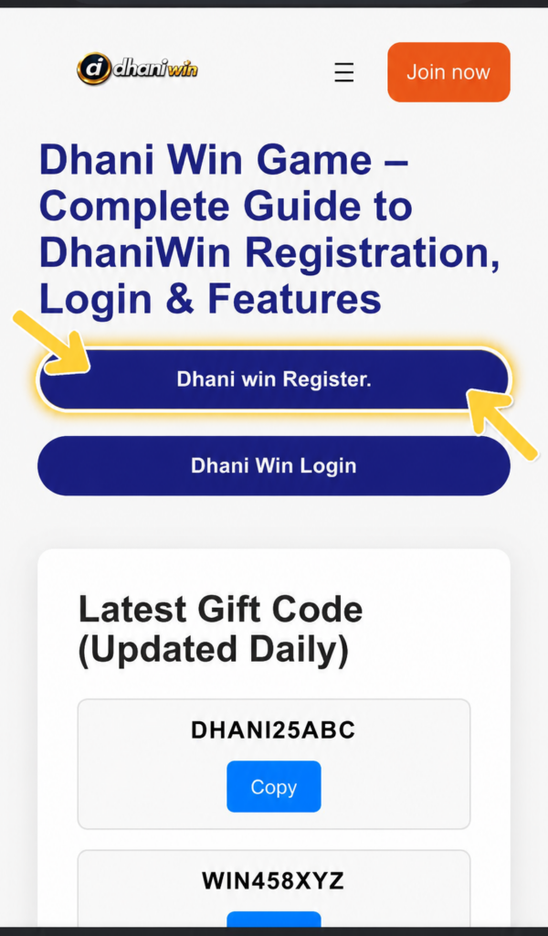 dhani win register 
